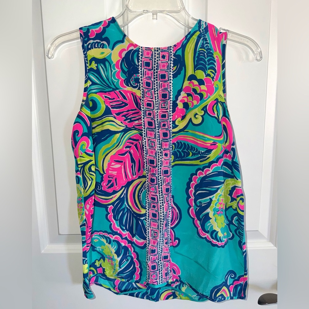 Lilly Pulitzer Iona Shell Sea Blue Private Island Top Size XXS